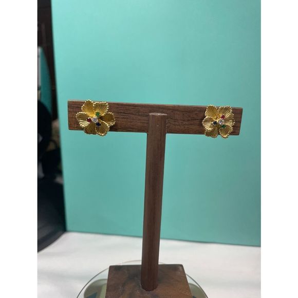 18k yellow gold diamond flower earrings